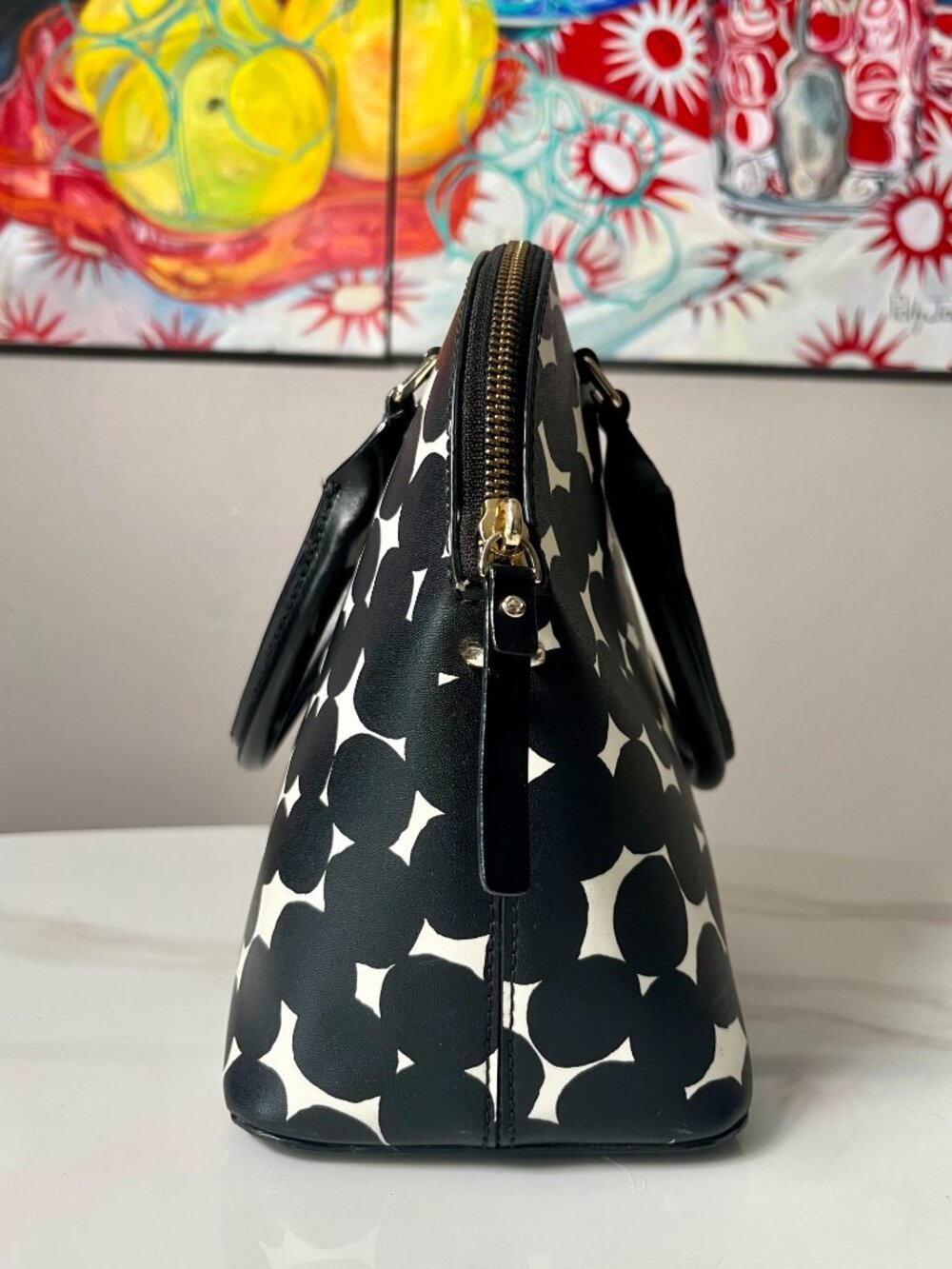 Kate Spade Grove Street Carli Splodge Dot Satchel Black Cream + COA - Picture 2 of 14
